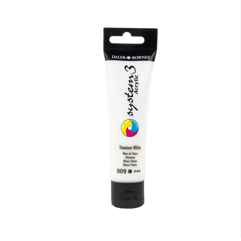 Daler Rowney System3 Titanium White 59ml Acrylic Paint Tube - Acrylic Painting Supplies for Artists and Students - Artist Paint for Murals Canvas and More - High Quality Art Paint for All Skill Sets - Image 1